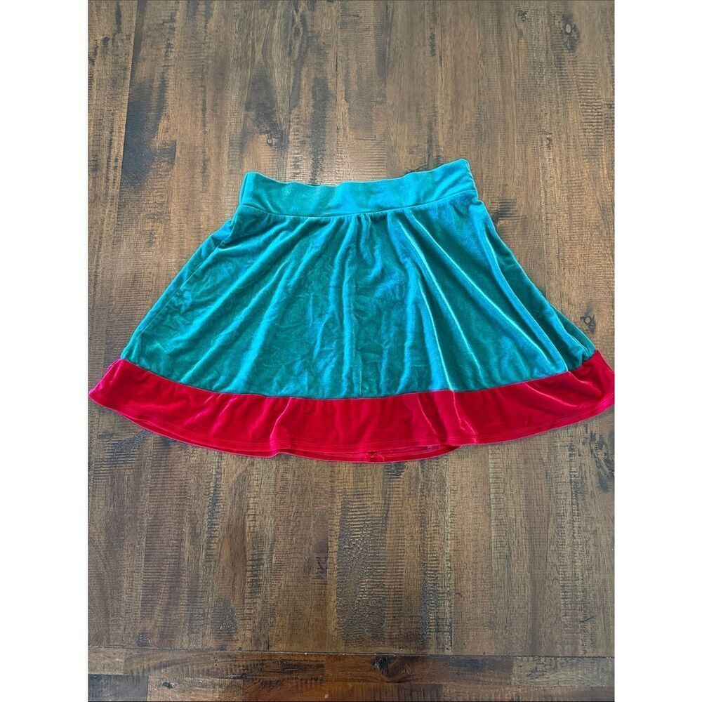 Eyeshadow Holiday Skater Skirt with Red Velvet Hem Christmas